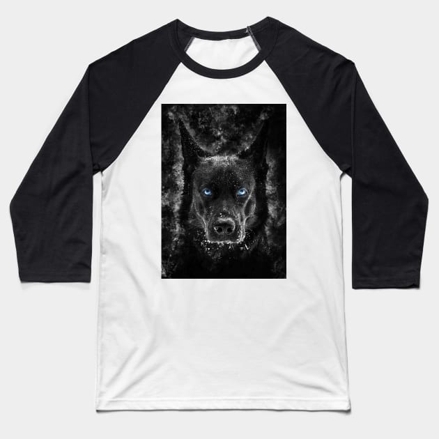 Black Wolf with blue eyes vector Baseball T-Shirt by syanart